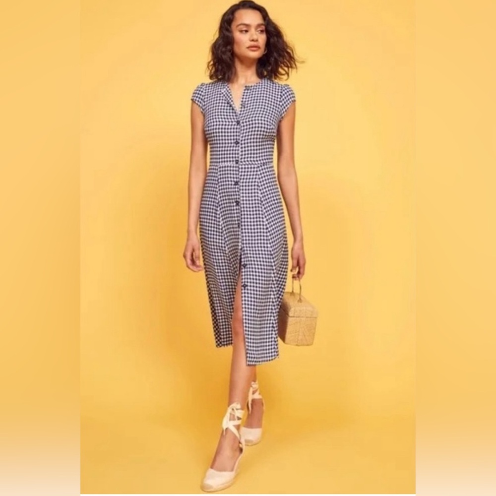 Reformation fauna dress in blue gingham